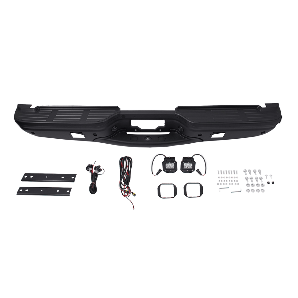 Black Rear Step Bumper w/ Light Fit For Ford F250 F350 99-07 w/ Park Assist Hole