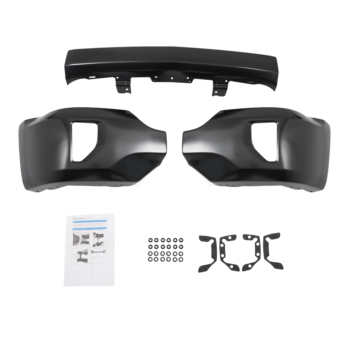Black Steel Front Bumper Face Bar Fit For Chevy Silverado 1500 16-19 w/Fog Holes