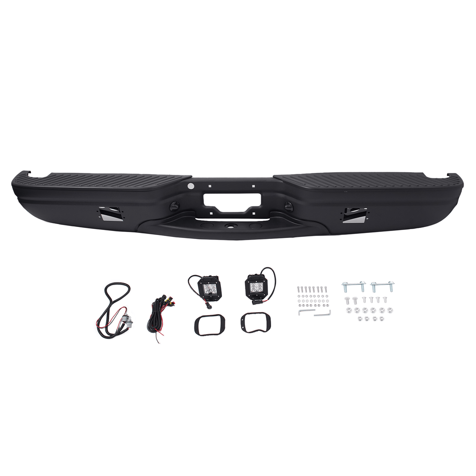Black Steel Rear Step Bumper w/ LED Fit For Ford F150 1997-2004 F250 1997-1999