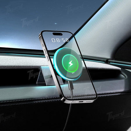 Model 3 & Y 15W Fast Wireless Charging Magnetic Car Phone Holder with Halo Ambient Light for Model 3 Highland/ Y Juniper