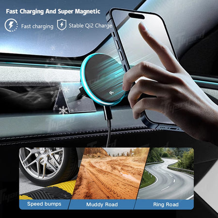 Model 3 & Y 15W Fast Wireless Charging Magnetic Car Phone Holder with Halo Ambient Light for Model 3 Highland/ Y Juniper