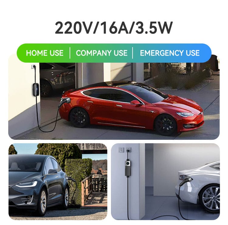 Tlyard Portable EV Charger 3.5KW/7KW/11KW with LCD Display IP65 Waterproof Wall Connector for Tesla