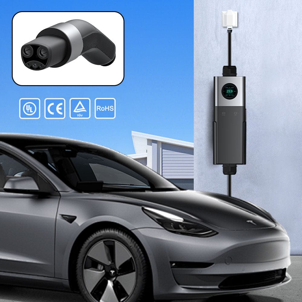 Tlyard Portable EV Charger 3.5KW/7KW/11KW with LCD Display IP65 Waterproof Wall Connector for Tesla
