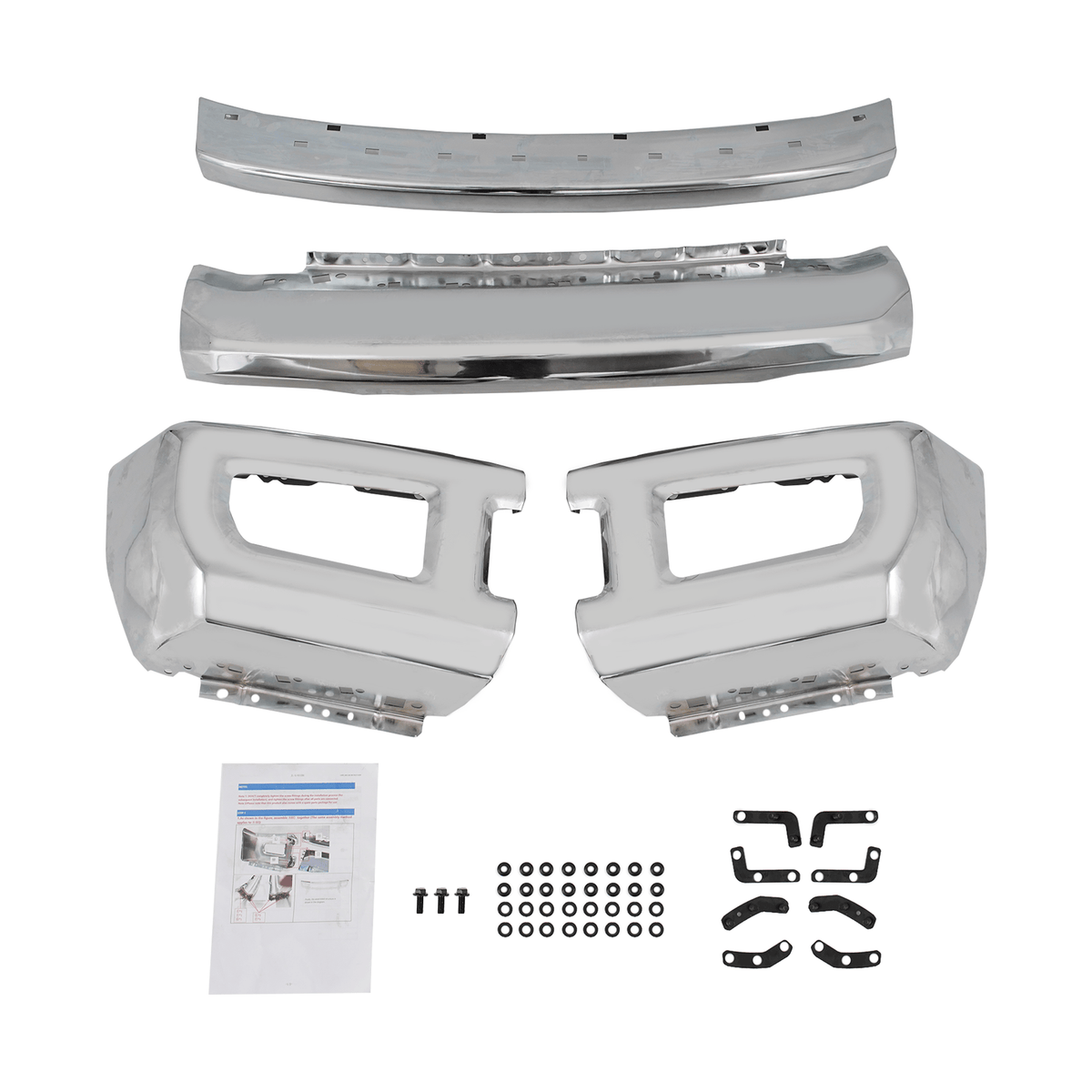 Chrome Front Bumper Face Bar fit for Ford F250 F350 Super Duty 17-19 w/ Fog hole