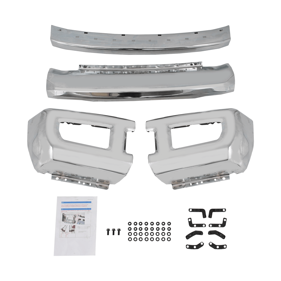 Chrome Front Bumper Face Bar fit for Ford F250 F350 Super Duty 17-19 w/ Fog hole