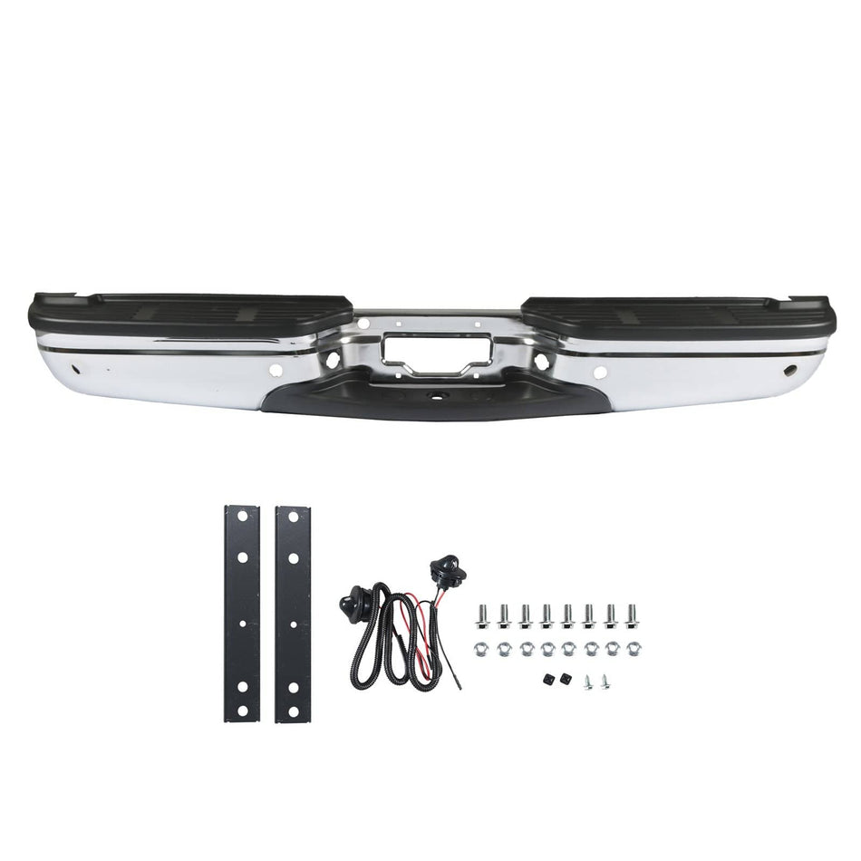 Chrome Rear Step Bumper w/Sensor Holes Fit For Ford F250 F350 Super Duty 99-07