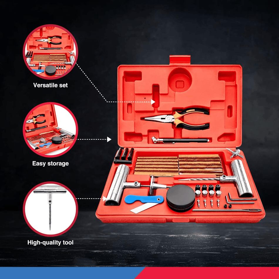 TOOLUXE 50003L Professional Tire Repair Kit 57-PC Universal Heavy Duty Tools Set