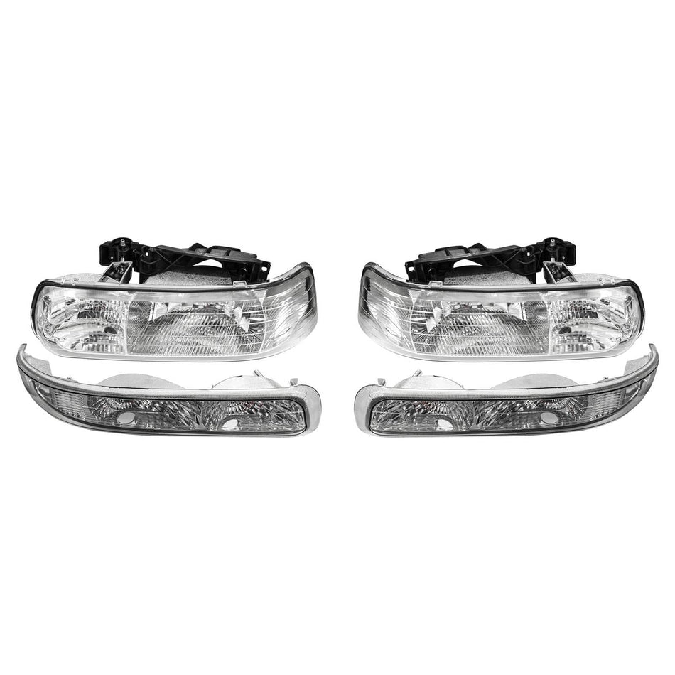 Fit For Silverado 99-02 Suburban Tahoe 00-06 Chrome Headlights Bumper Lights