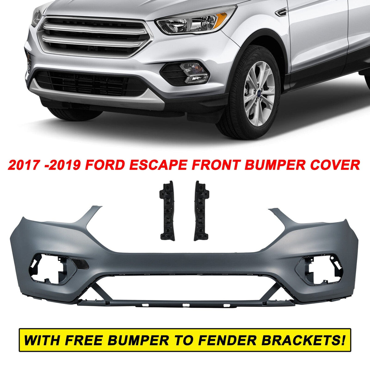 Front Bumper Cover Fit For Ford Escape 2017-2019 Primed Plastic Black Style NEW