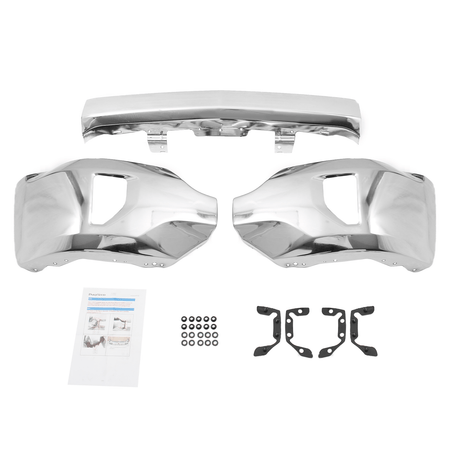 Front Bumper Face Bar w/Fog Light Hole Chrome Fit For Chevy Silverado 1500 16-19