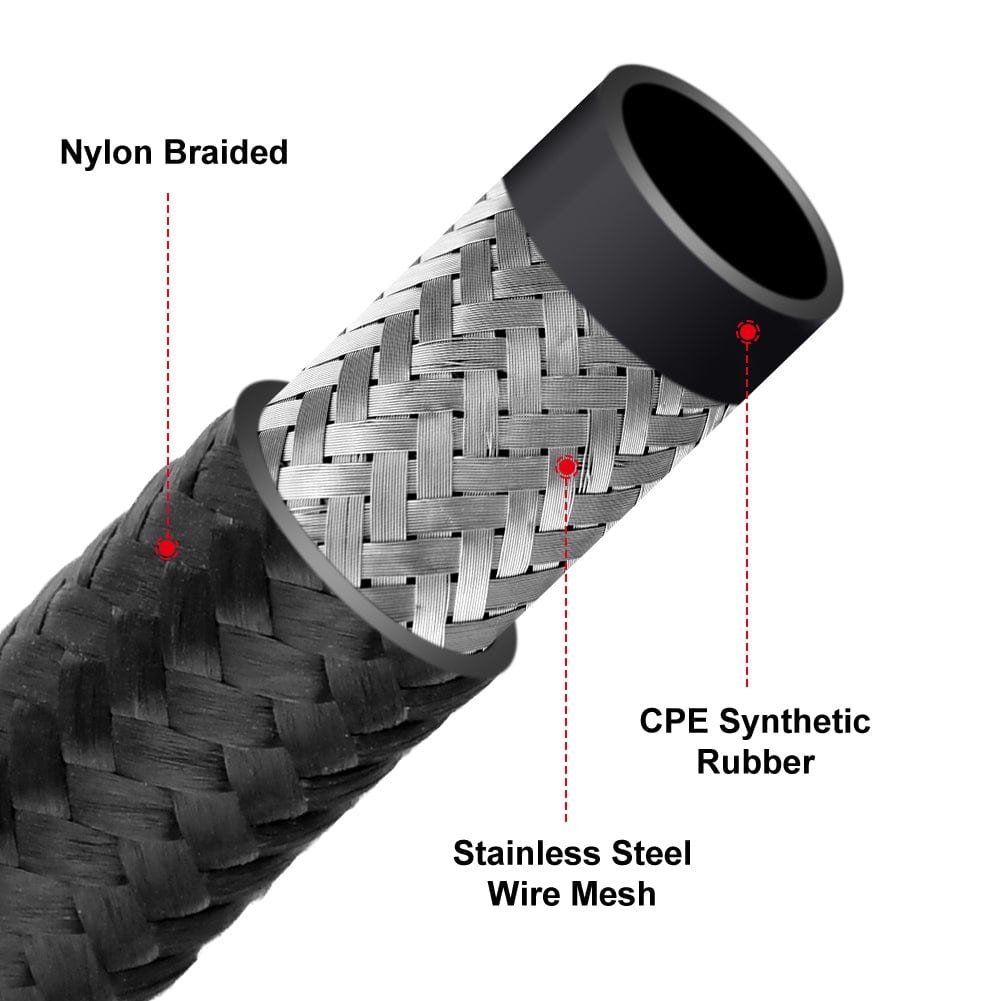 6AN Fuel Line, AN6 Braided Fuel Hose Nylon CPE 10FT Black