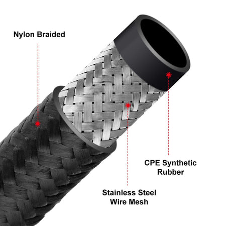 6AN Fuel Line, AN6 Braided Fuel Hose Nylon CPE 10FT Black