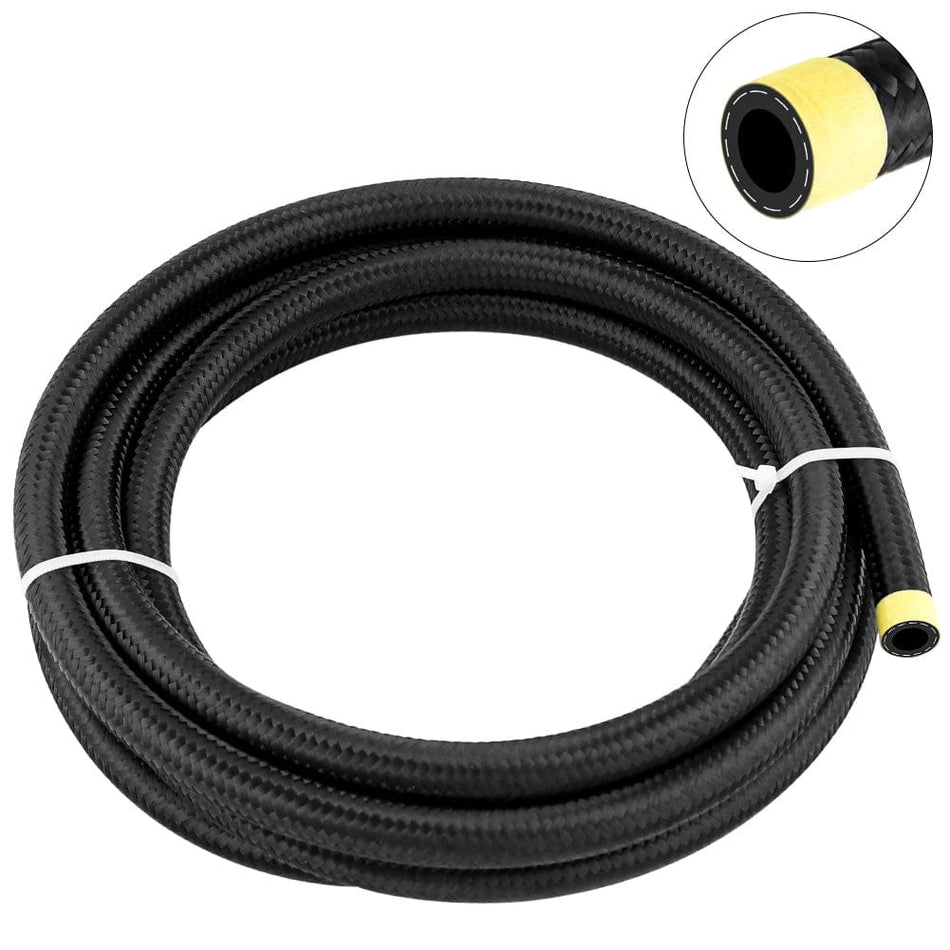 6AN Fuel Line, AN6 Braided Fuel Hose Nylon CPE 10FT Black