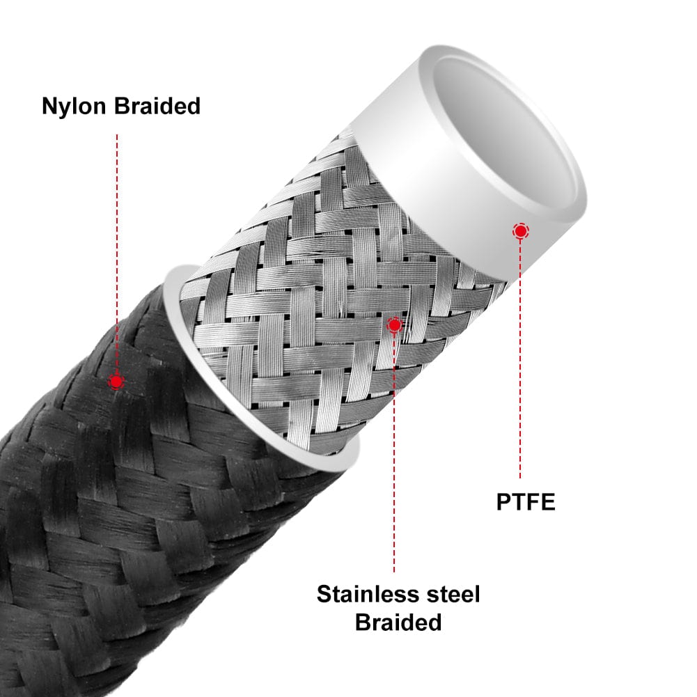 8AN PTFE Fuel Line Kit 8AN Nylon Braided Fuel Hose 20FT (0.394Inch ID)