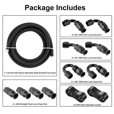 8AN PTFE Fuel Line Kit 8AN Nylon Braided Fuel Hose 20FT (0.394Inch ID)