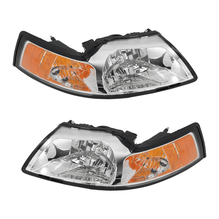 HEADLIGHT ASSEMBLY Fit For FORD MUSTANG 1999-04 AMBER CORNER CHROME HOUSING LAMP