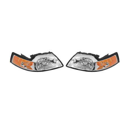 HEADLIGHT ASSEMBLY Fit For FORD MUSTANG 1999-04 AMBER CORNER CHROME HOUSING LAMP