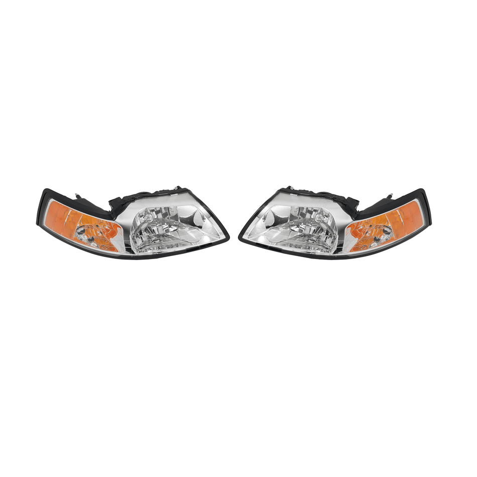 HEADLIGHT ASSEMBLY Fit For FORD MUSTANG 1999-04 AMBER CORNER CHROME HOUSING LAMP