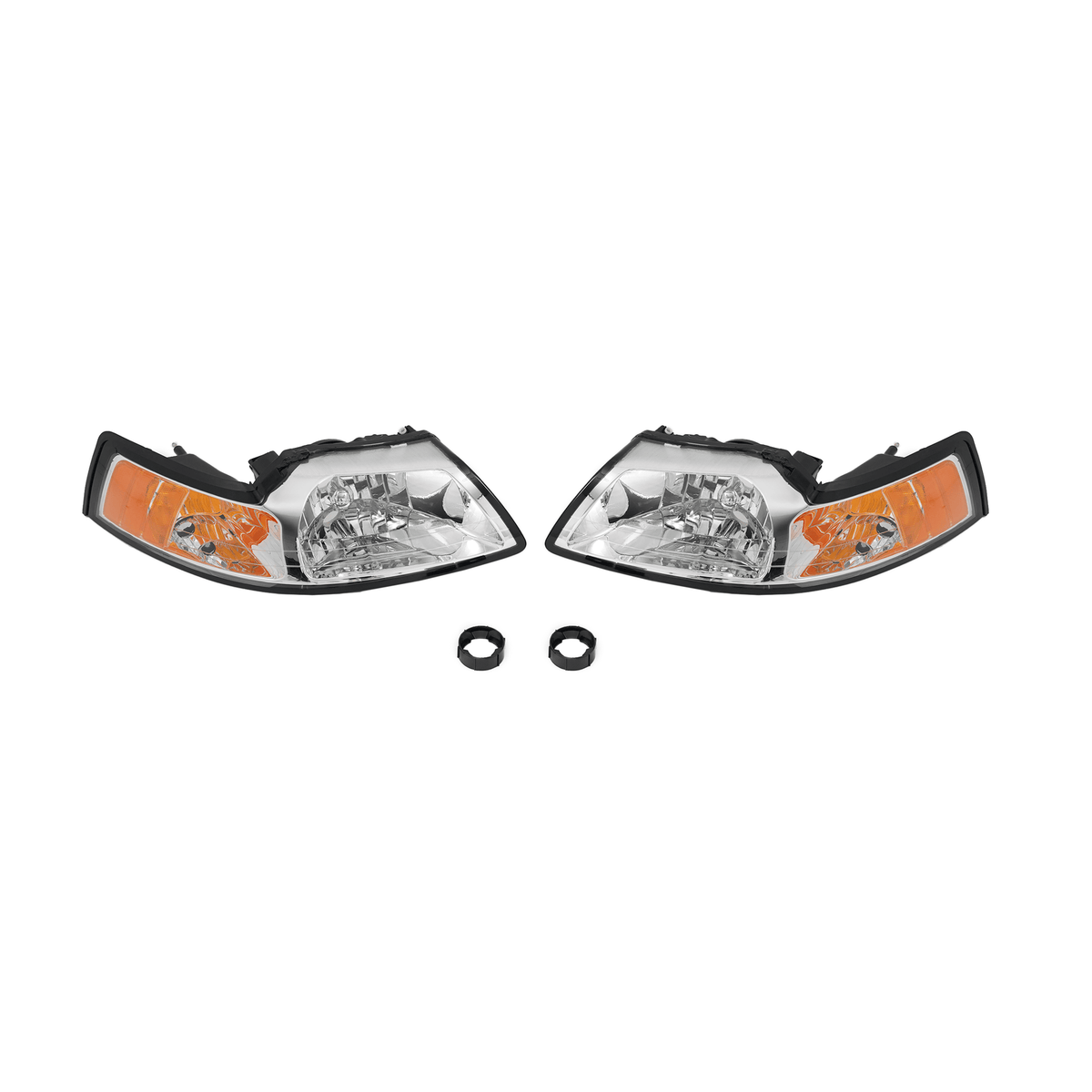 HEADLIGHT ASSEMBLY Fit For FORD MUSTANG 1999-04 AMBER CORNER CHROME HOUSING LAMP