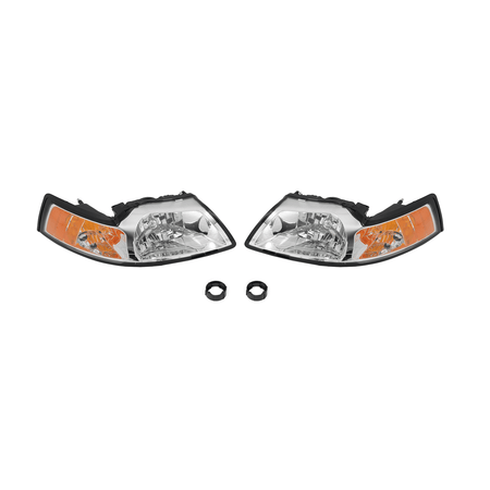 HEADLIGHT ASSEMBLY Fit For FORD MUSTANG 1999-04 AMBER CORNER CHROME HOUSING LAMP
