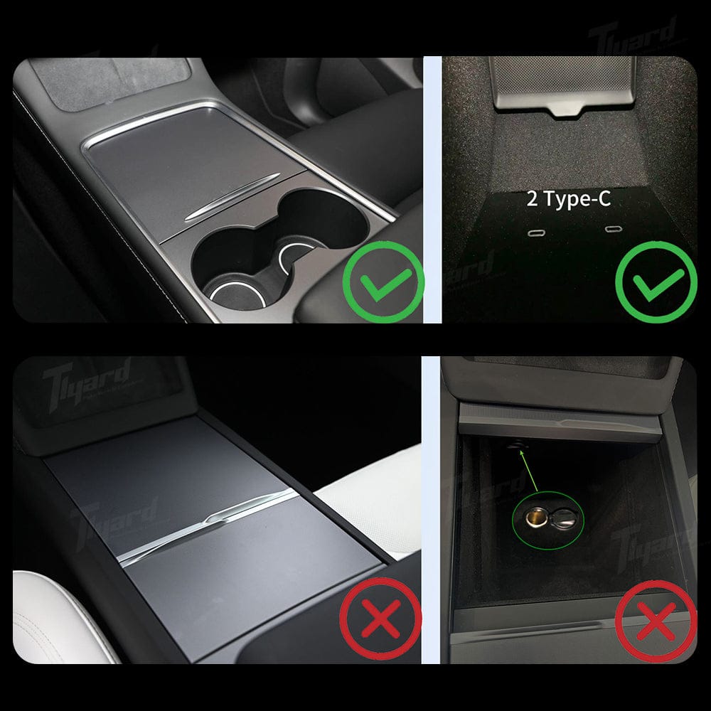 Tesla Model 3/Y USB Hub with Retractable Fast Charging Cable Center Console Dock with Ambient LED Lighting & Storage Illumination | Tlyard