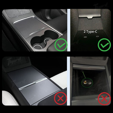 Tesla Model 3/Y USB Hub with Retractable Fast Charging Cable Center Console Dock with Ambient LED Lighting & Storage Illumination | Tlyard