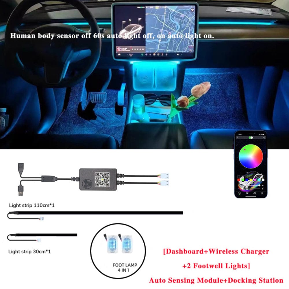 Center Console + Dashboard Ambient Light for 2021-2023 Tesla Model 3/Y Interior Light | Tlyard