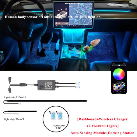 Center Console + Dashboard Ambient Light for 2021-2023 Tesla Model 3/Y Interior Light | Tlyard