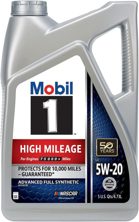 Mobil 1 High Mileage Full Synthetic Motor Oil 5W-20, 5 Quart