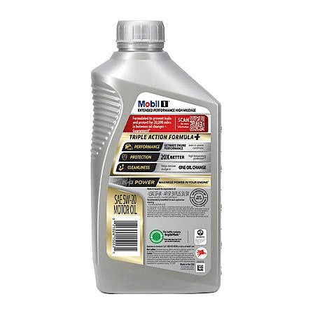 Mobil 1 Extended Performance High Mileage Full Synthetic Motor Oil 5W-20, 1 Qt