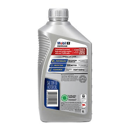 Mobil 1 High Mileage Full Synthetic Motor Oil 10W-30, 1 Quart