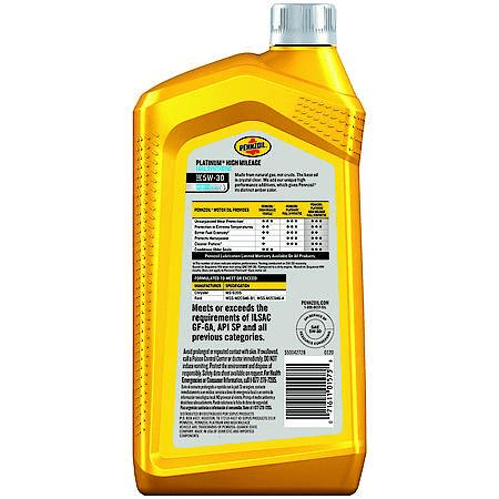 Pennzoil Platinum High Mileage 5W-30 Full Synthetic Motor Oil, 1 Quart