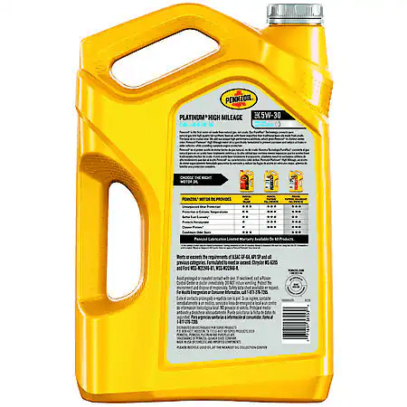 Pennzoil Platinum High Mileage 5W-30 Full Synthetic Motor Oil, 5 Quart