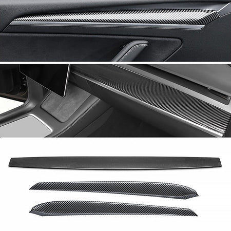 Model 3 & Y Dashboard Dash Cover And Door Trim Cover Extension Panels Real Carbon Fiber