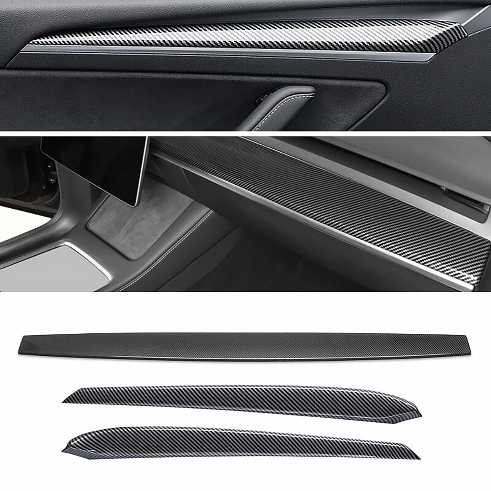 Model 3 & Y Dashboard Dash Cover And Door Trim Cover Extension Panels Real Carbon Fiber
