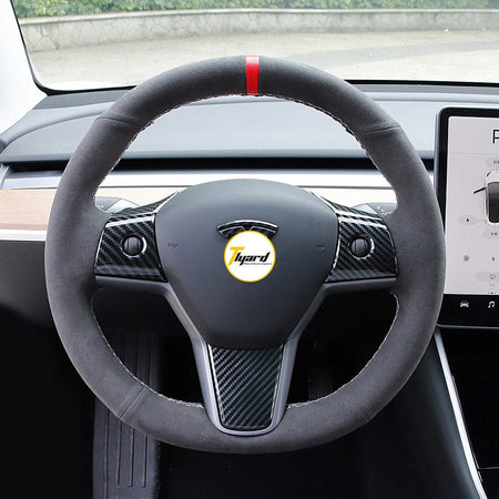 Model 3/ Y Real Carbon Fiber Steering Wheel Cover Overlay