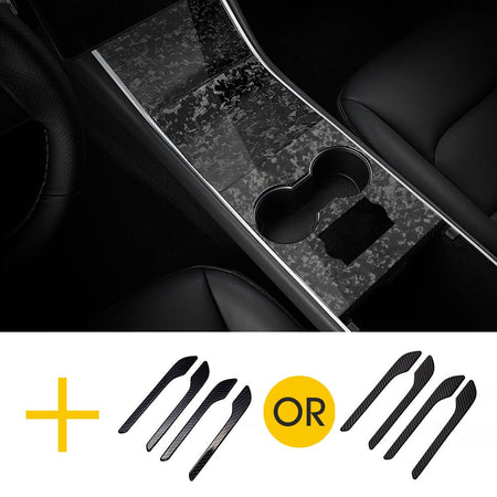 Real Carbon Fiber Center Console Cover + Door Handles For Model 3 & Y