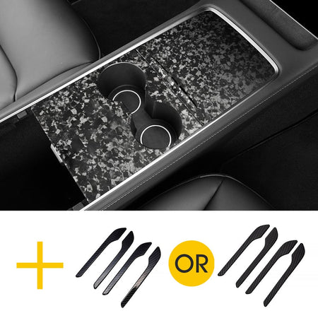 Real Carbon Fiber Center Console Cover + Door Handles For Model 3 & Y