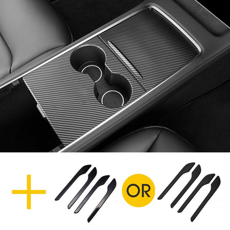 Real Carbon Fiber Center Console Cover + Door Handles For Model 3 & Y