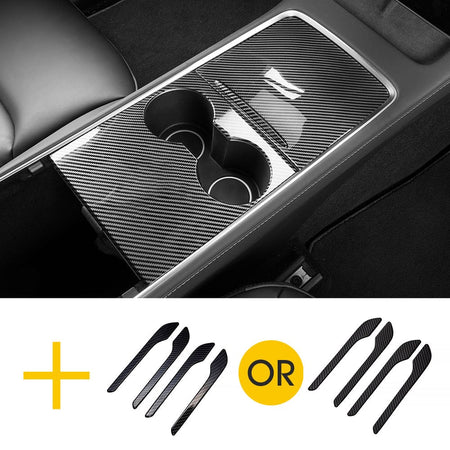 Real Carbon Fiber Center Console Cover + Door Handles For Model 3 & Y