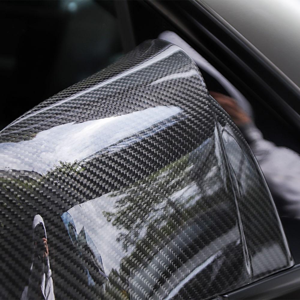 Real Carbon Fiber Rearview Mirror Cover Overlay For Model 3 & Y Highland Ox Horn Style