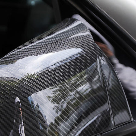 Real Carbon Fiber Rearview Mirror Cover Overlay For Model 3 & Y Highland Ox Horn Style