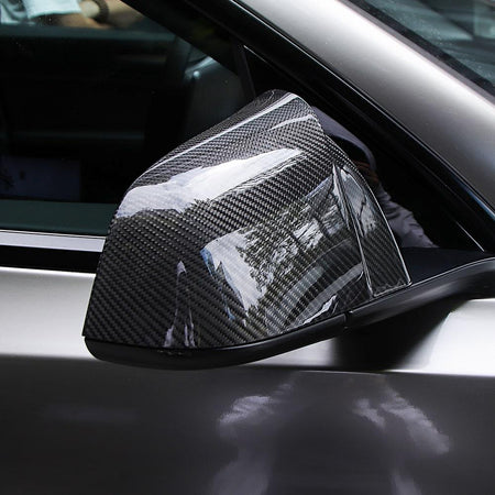 Real Carbon Fiber Rearview Mirror Cover Overlay For Model 3 & Y Highland Ox Horn Style