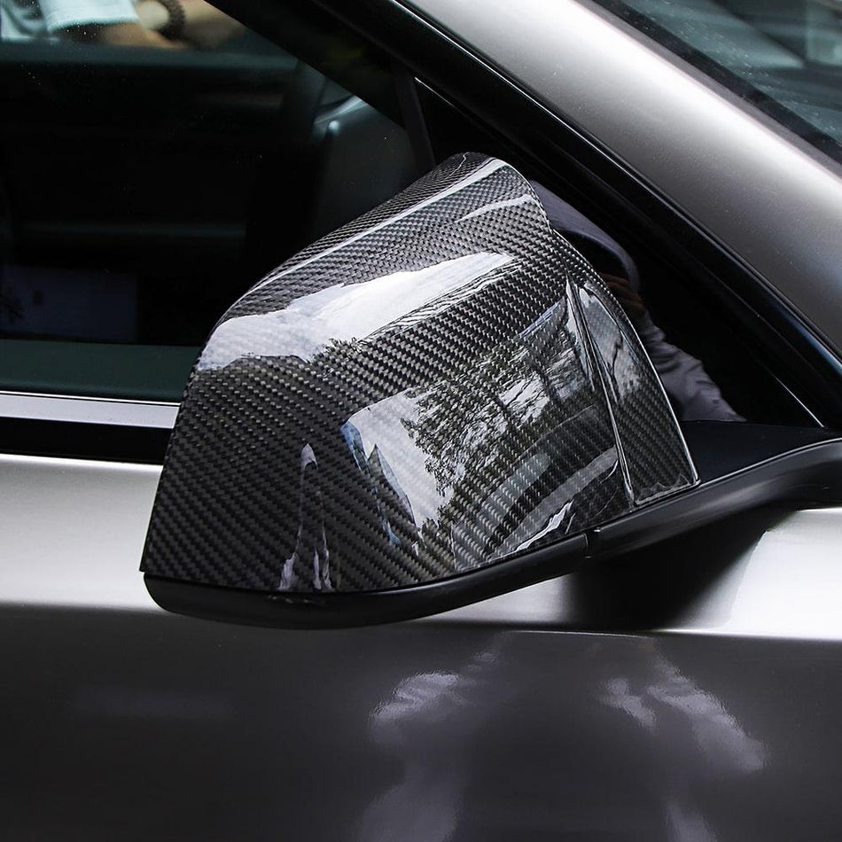 Real Carbon Fiber Rearview Mirror Cover Overlay For Model 3 & Y Highland Ox Horn Style