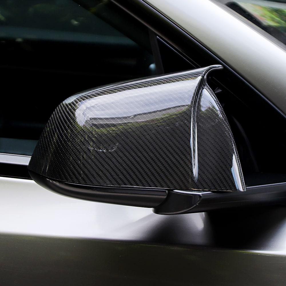 Real Carbon Fiber Rearview Mirror Cover Overlay For Model 3 & Y Highland Ox Horn Style