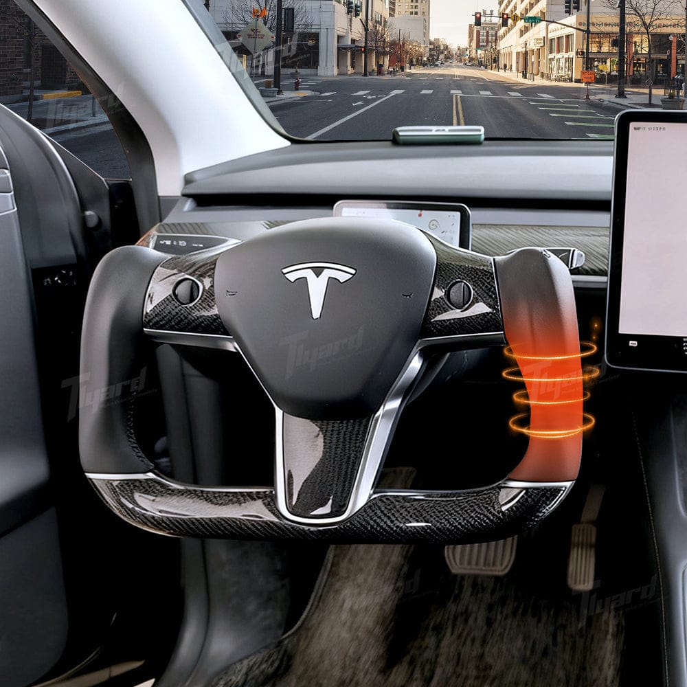 Customized Gold Forged Carbon Fiber Yoke Steering Wheel for Tesla Model 3 & Model Y Steering Wheel Upgrade | Tlyard