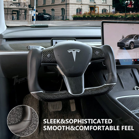 Customized Gold Forged Carbon Fiber Yoke Steering Wheel for Tesla Model 3 & Model Y Steering Wheel Upgrade | Tlyard