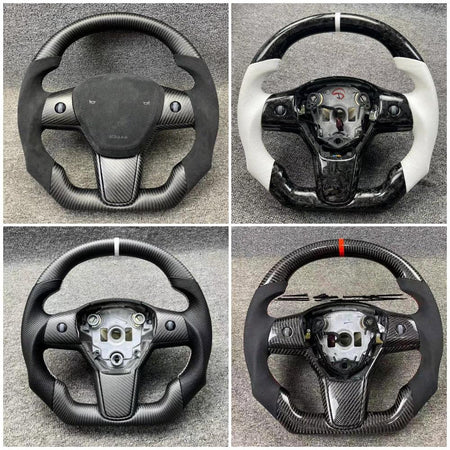 Customized Sport Round Heated Real Carbon Fiber Steering Wheel For Model 3/ Y