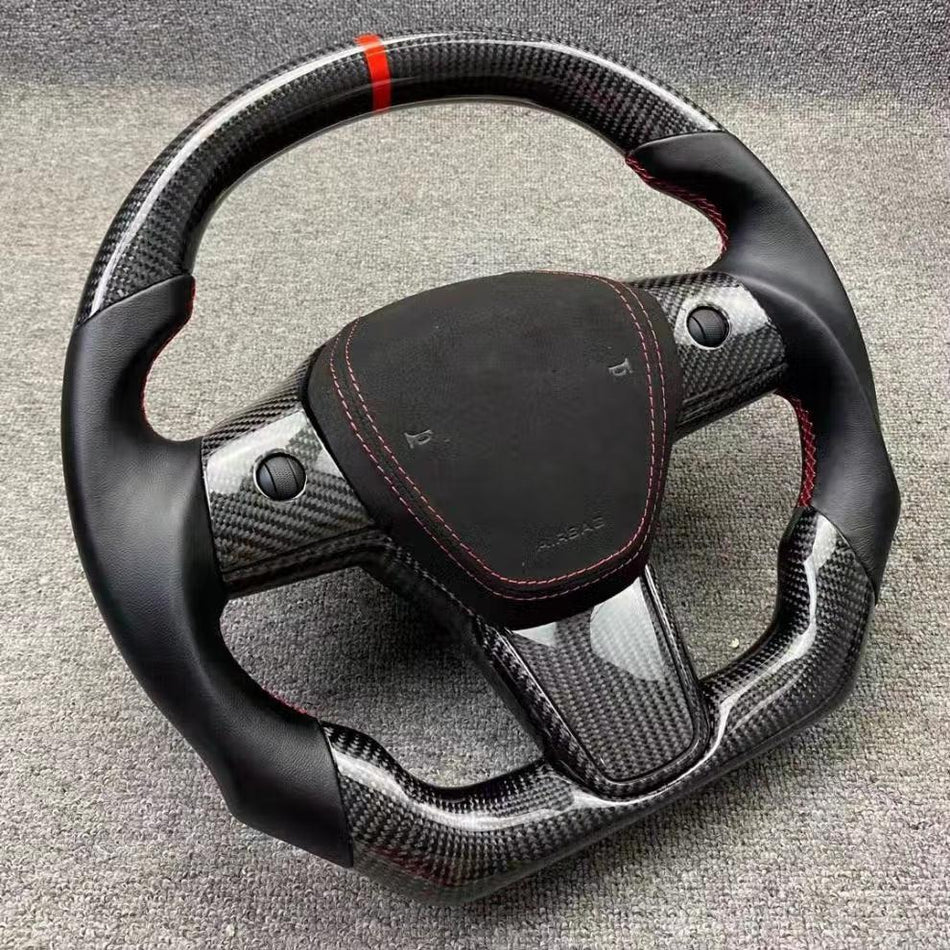 Customized Sport Round Heated Real Carbon Fiber Steering Wheel For Model 3/ Y