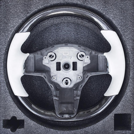 Model 3/ Y Customized Round Nappa Leather Steering Wheel Tesla Modification